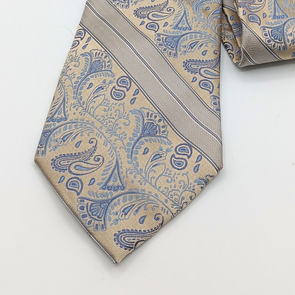 Antonio Fellini Silk Tie Mens 61.5” Gold Blue Floral Paisley Designer Wide New
